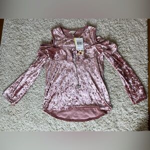 Girls Size Medium Pink Velvet Cold Shoulder Top NWT